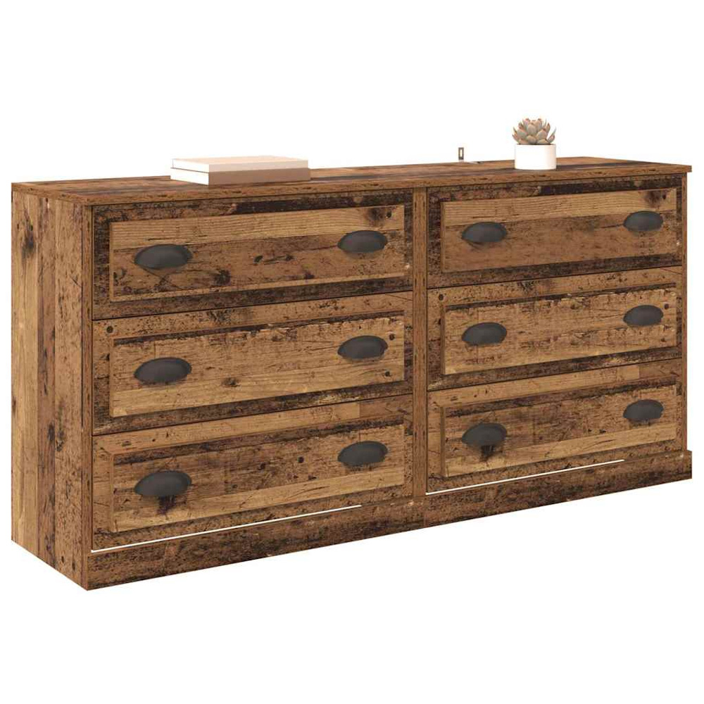 vidaXL 3 Drawer Old Wood Modern Sideboard Set of 2 Image 3