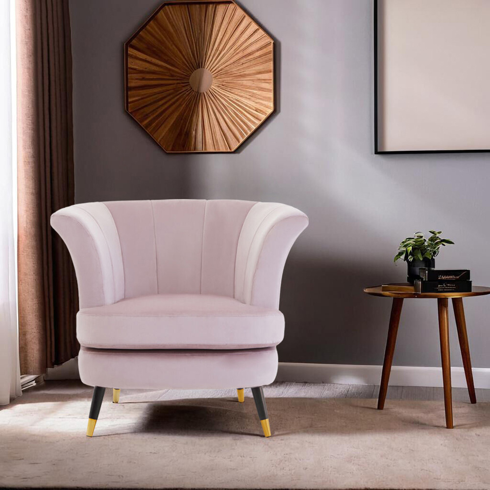 Premier Housewares Loretta Dusky Pink Velvet Curved Accent Chair Image 6