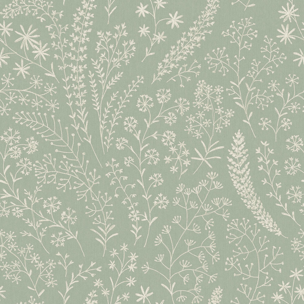 Grandeco Astrid Embroidery Stitch Foliage Trail Sage Green Wallpaper Image 1