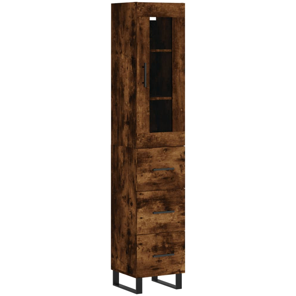vidaXL Single Glass Door 3 Drawer Smoked Oak Highboard Image 2