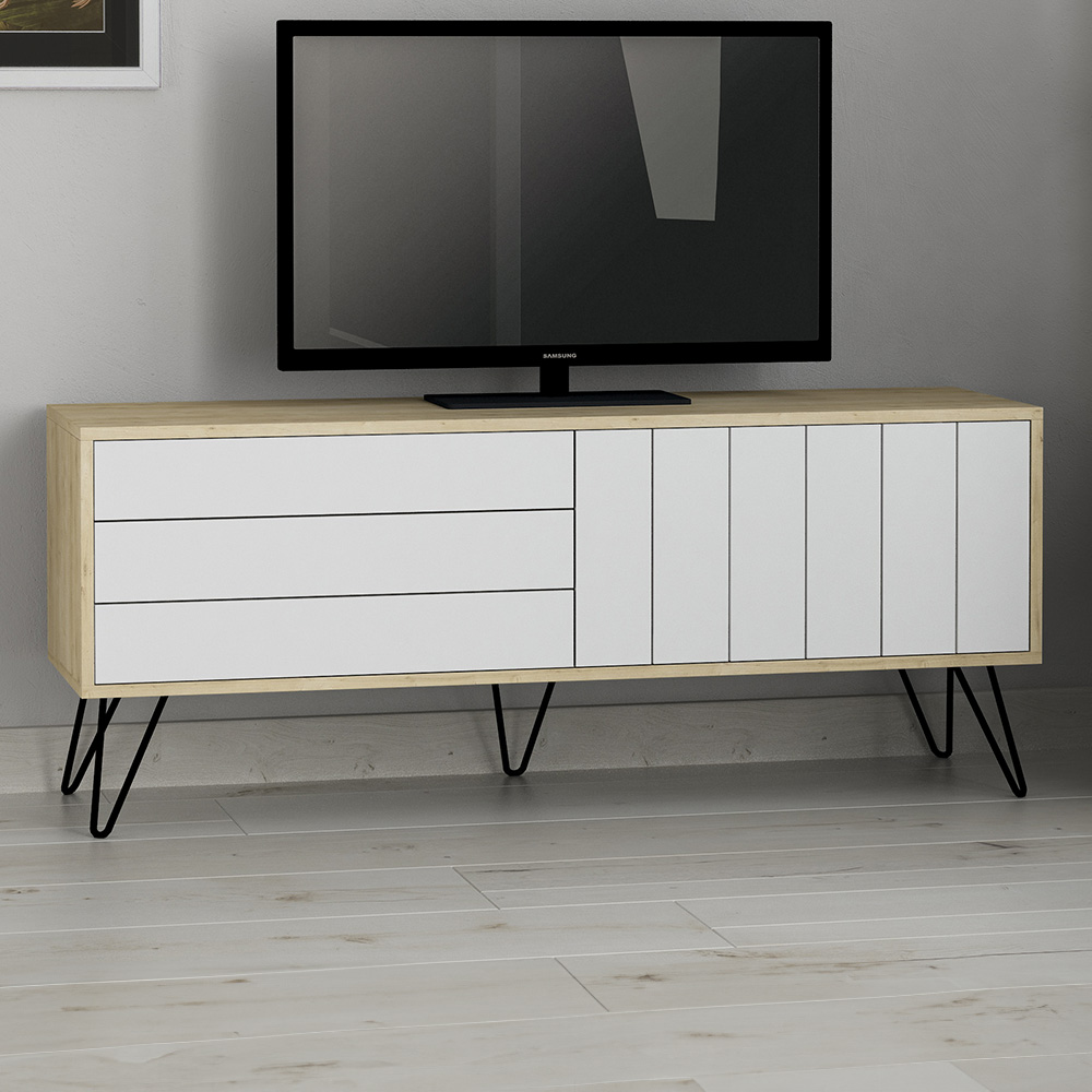 Decortie Picadilly 2 Door Oak and White TV Unit Image 1