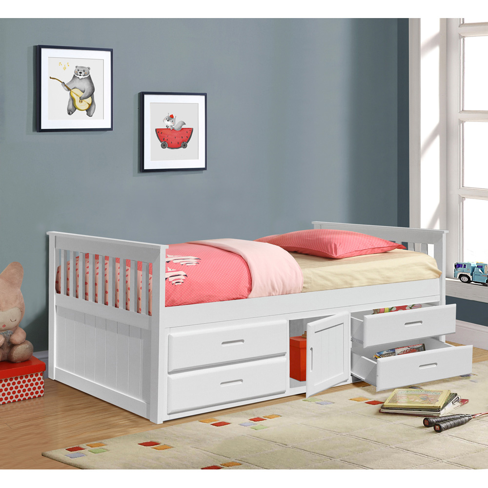 Comfy Living Single Captains Cabin Style White Wooden Bed with Storage Image 2
