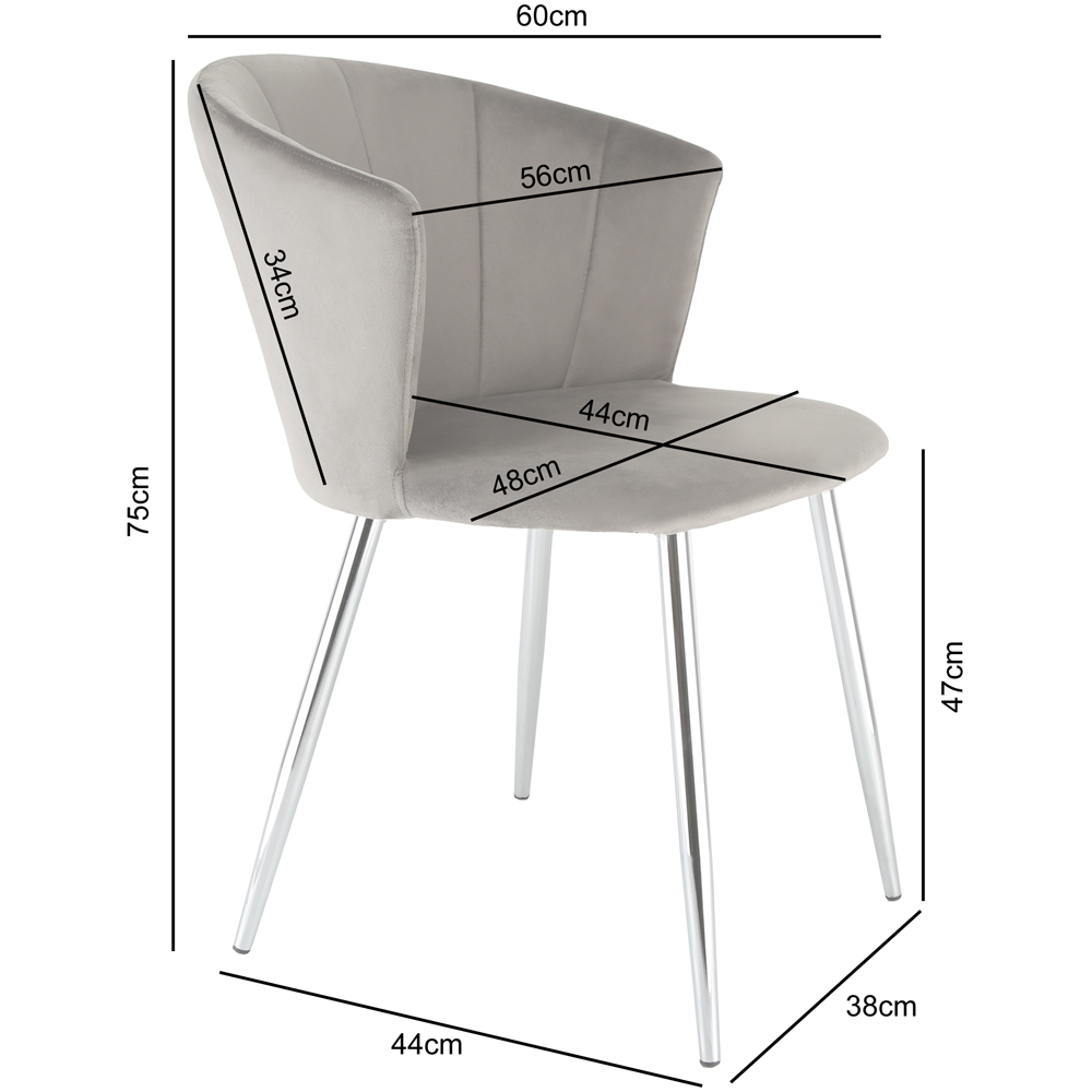 Ella Dining Accent Chair Velvet Upholstery - Grey (Silver Legs) Image 7