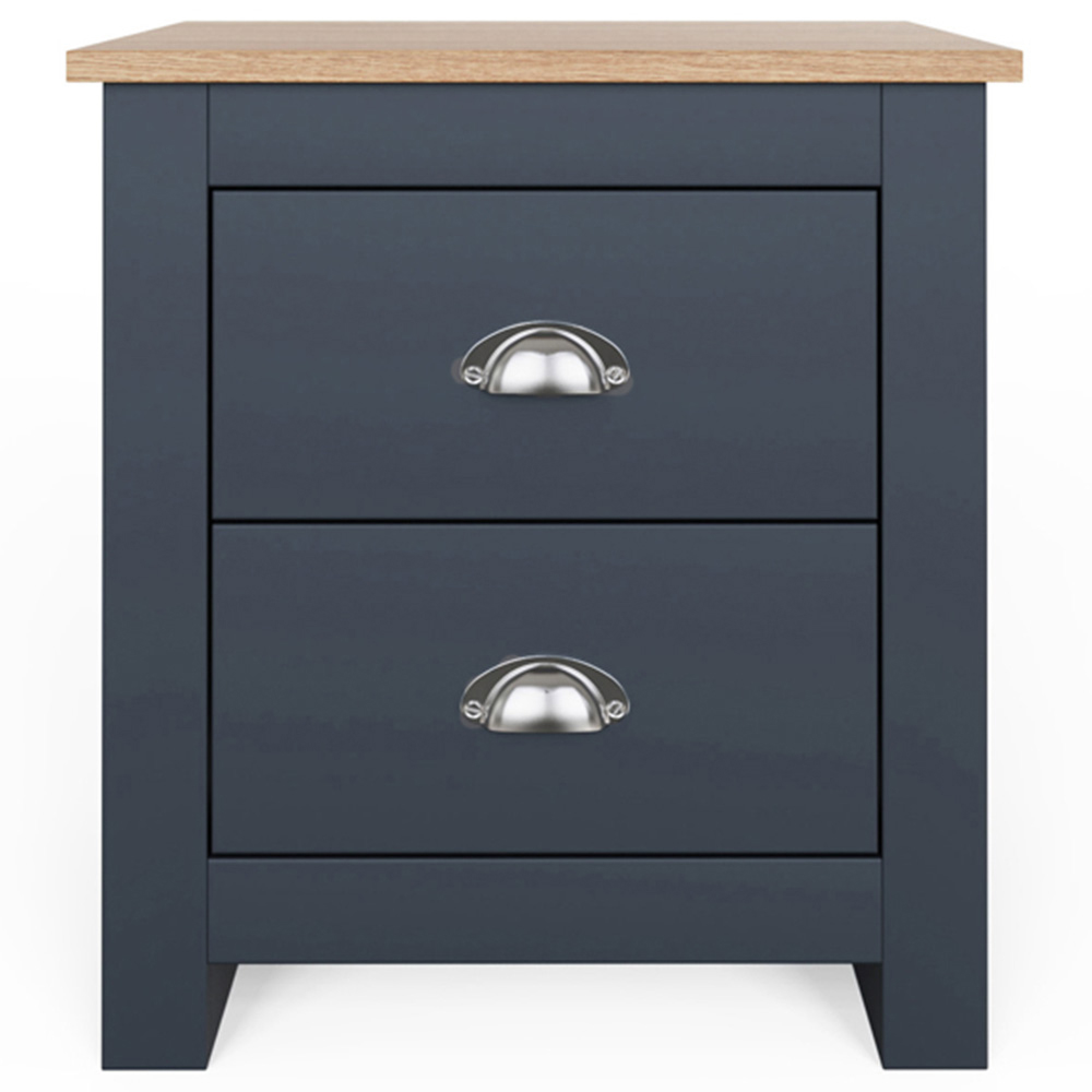 GFW Lancaster 2 Drawer Slate Blue Bedside Table with Oak Effect Top Image 3