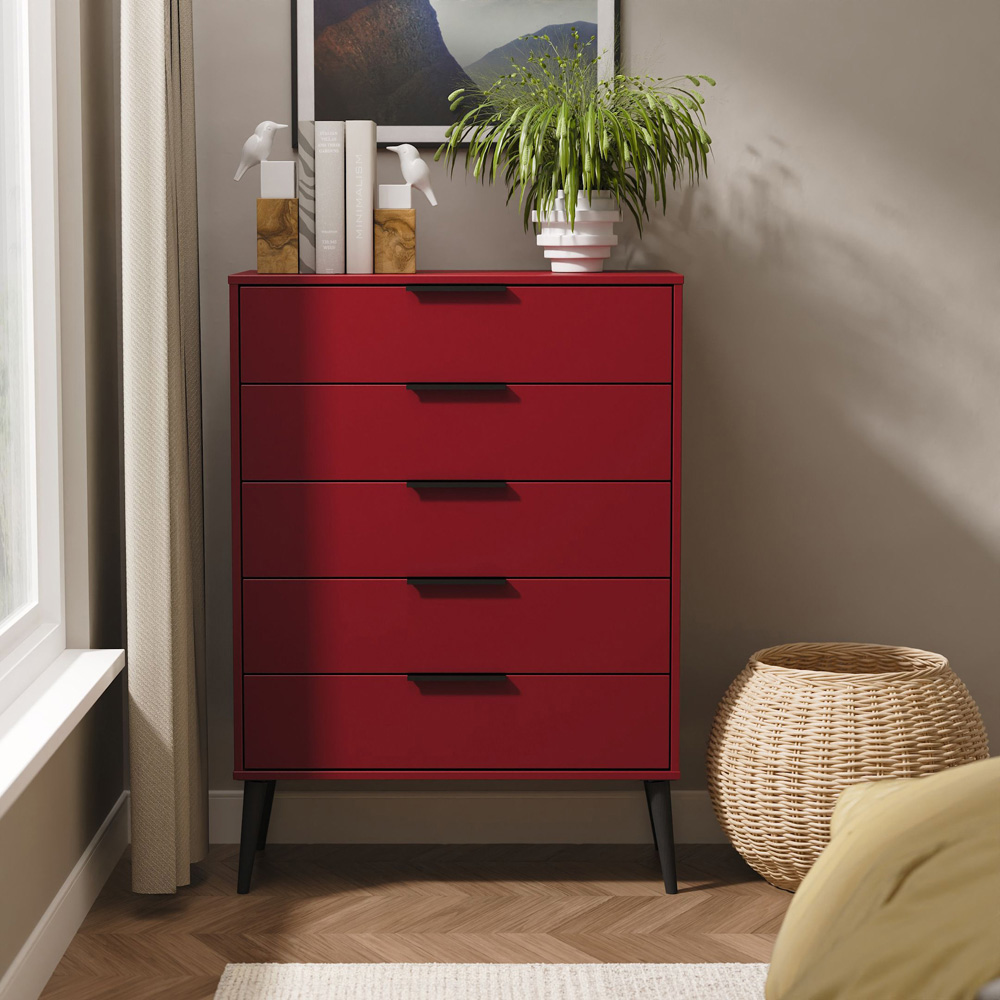 Crowndale Hong Kong 5 Drawer Red Matt Chest of Drawers Ready Assembled Image 7