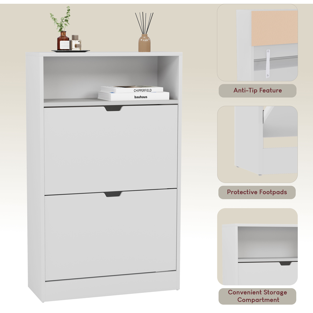 VIDA DESIGNS 2 Drawer Single Shelf White Shoe Cabinet Image 8