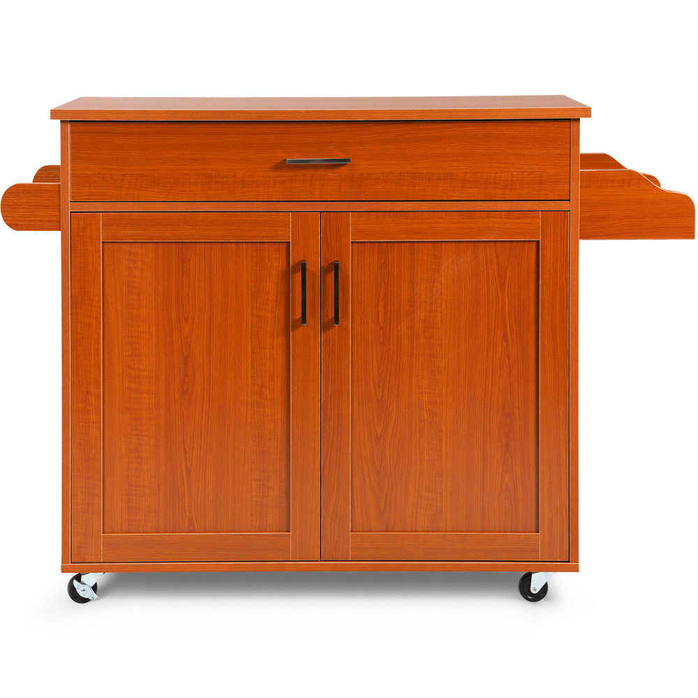 Costway 2 Door Single Drawer Single Shelf Brown Rolling Kitchen Storage Trolley Image 2
