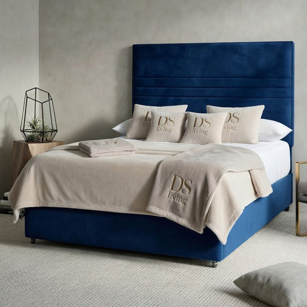 DS Living Harrington King Size Dark Blue Plush Divan Bed Image 1