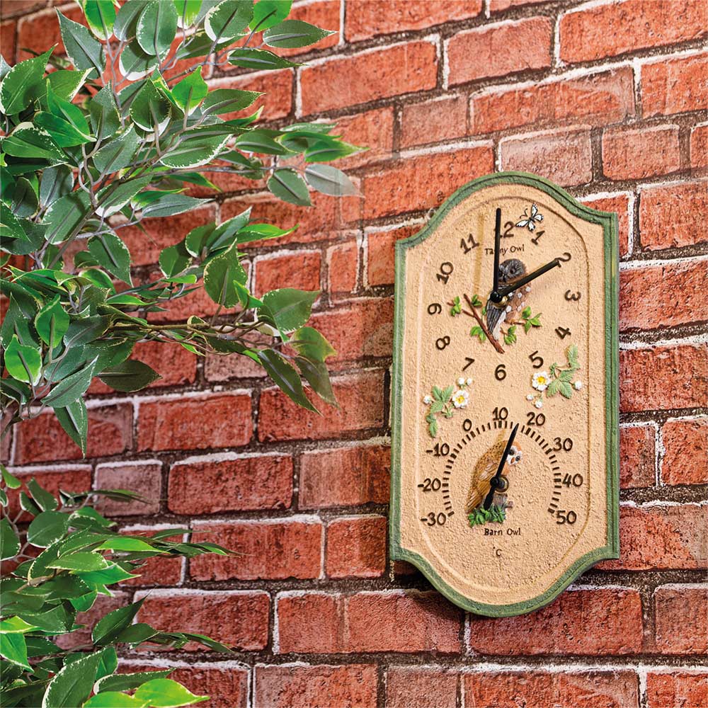 St Helens Owl Design Garden Clock and Thermometer 38 x 20cm Image 2