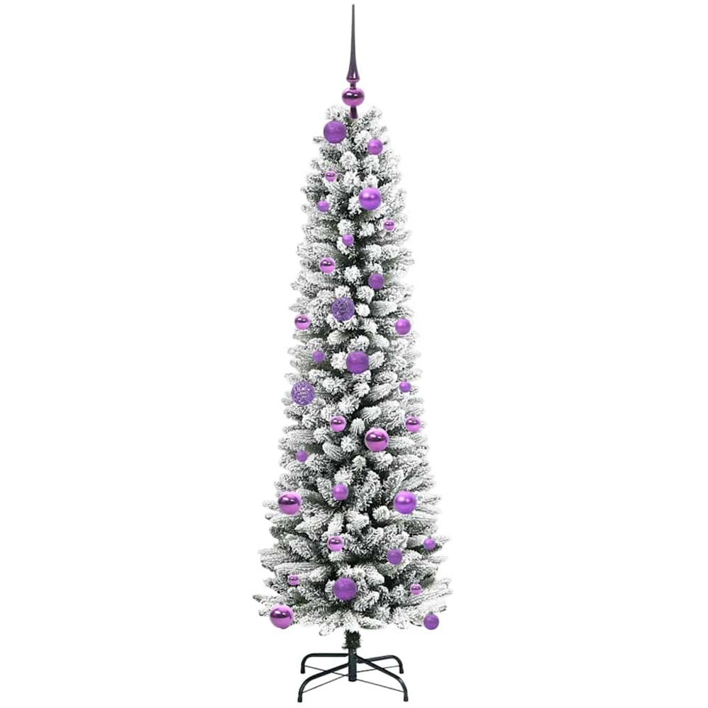 vidaXL Pre-Lit Warm White LED and Lilac Baubles White Artificial Christmas Tree with Stand 5ft Image 4