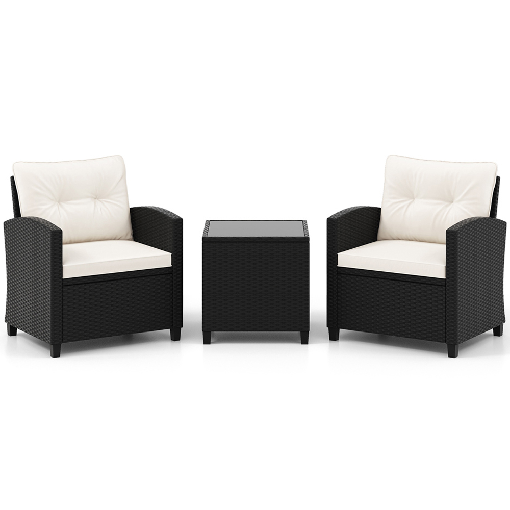 Costway 2 Seater White Rattan Patio Furniture Set with Cushion Image 2