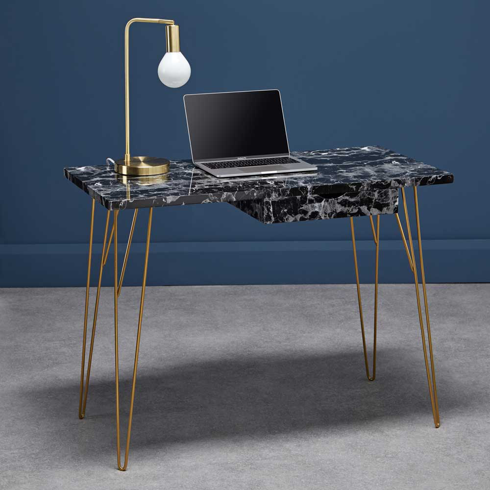 Fusion Faux Marble Top Desk Black and Gold Image 1