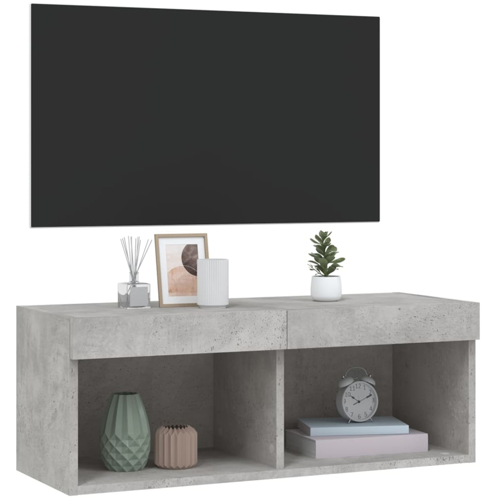 vidaXL 2 Shelf Concrete Grey Wall Mounted TV Cabinet with RGB LED Lights Image 3