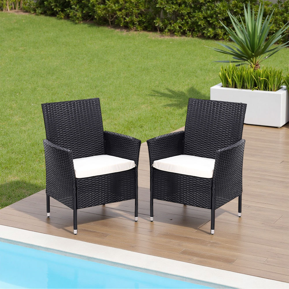 Living and Home Set of 2 Rattan Chair with Cushioned Seat Image 7