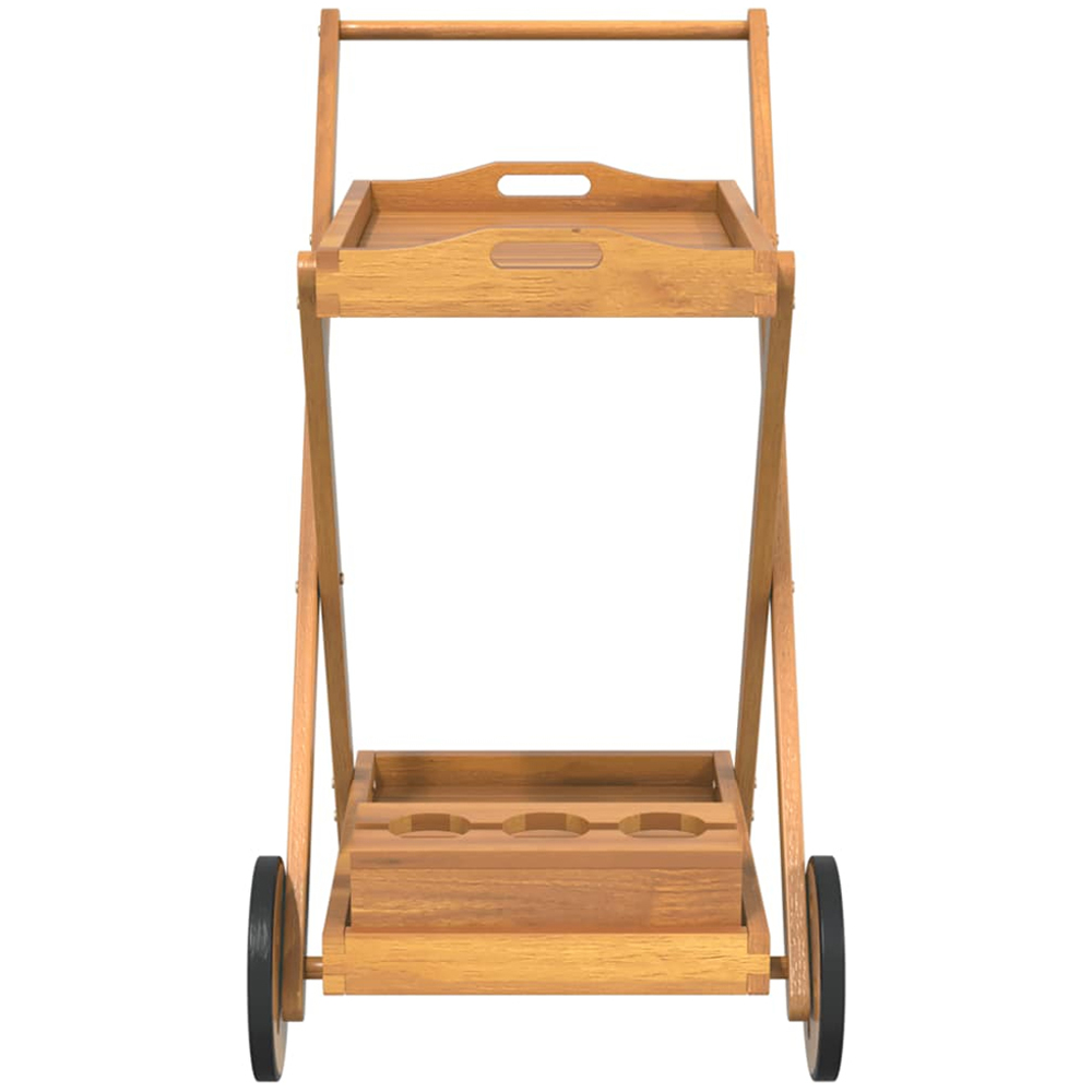vidaXL 2 Shelf Brown Solid Acacia Wood Tea Trolley with Bottle Holder Image 4