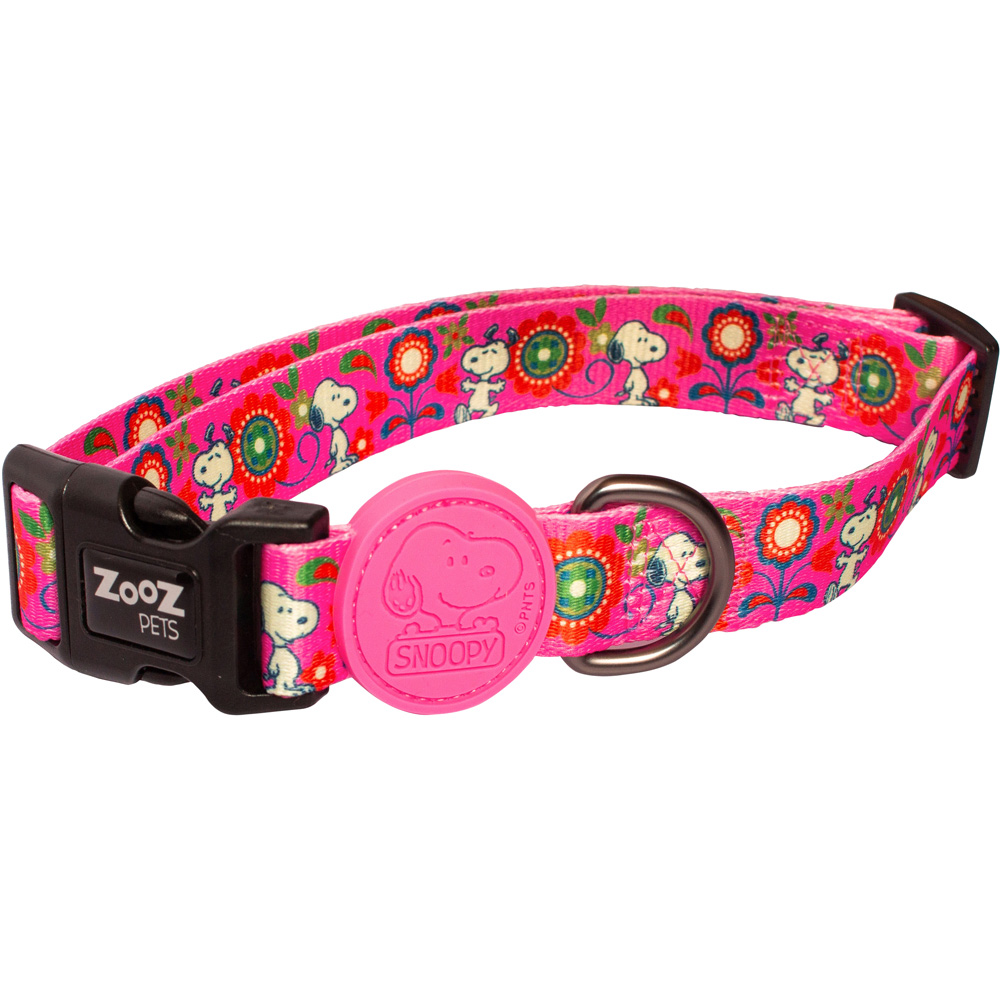 Snoopy Medium Pink Flower Dog Collar Image 3