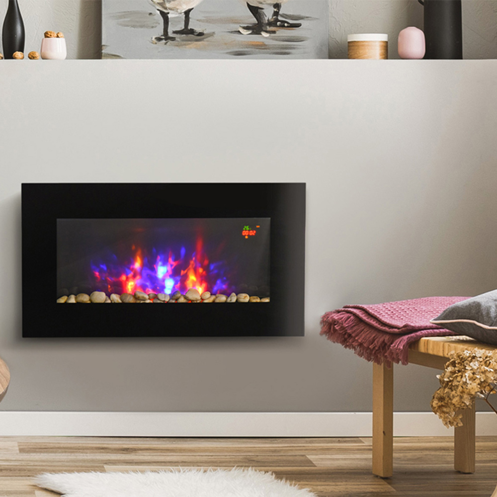 HOMCOM Ava Black Wall Mounted Glass Fireplace Heater 2000W Image 6