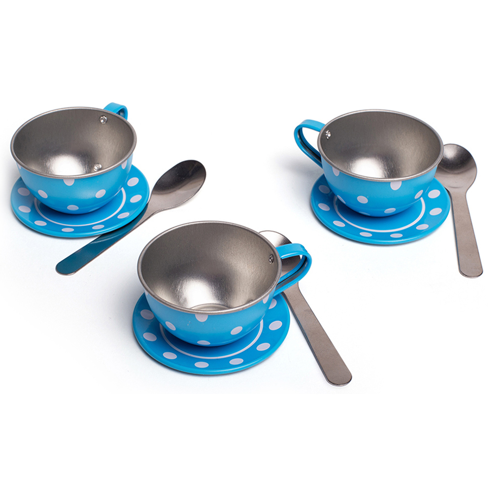 Bigjigs Toys 15-Piece Blue Polka Dot Tea Set Image 5