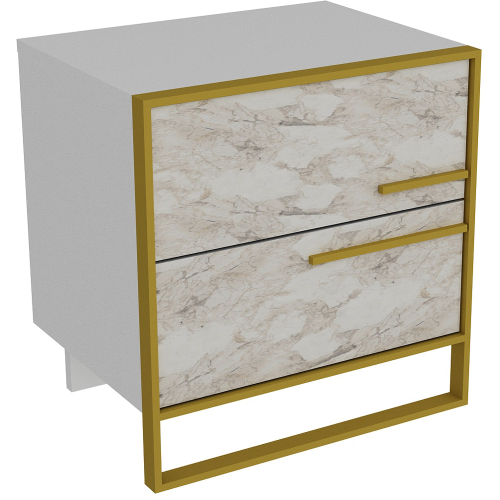 Decorotika Polka 2 Drawer White Marble Effect and Gold Bedside Table Image 2