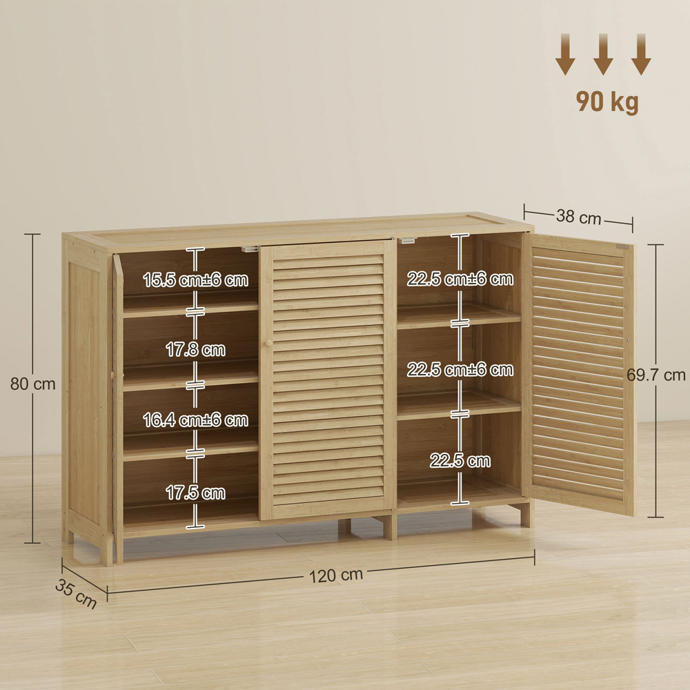 Portland 3 Door Natural Bamboo Louvred Shoe Cabinet  Image 9