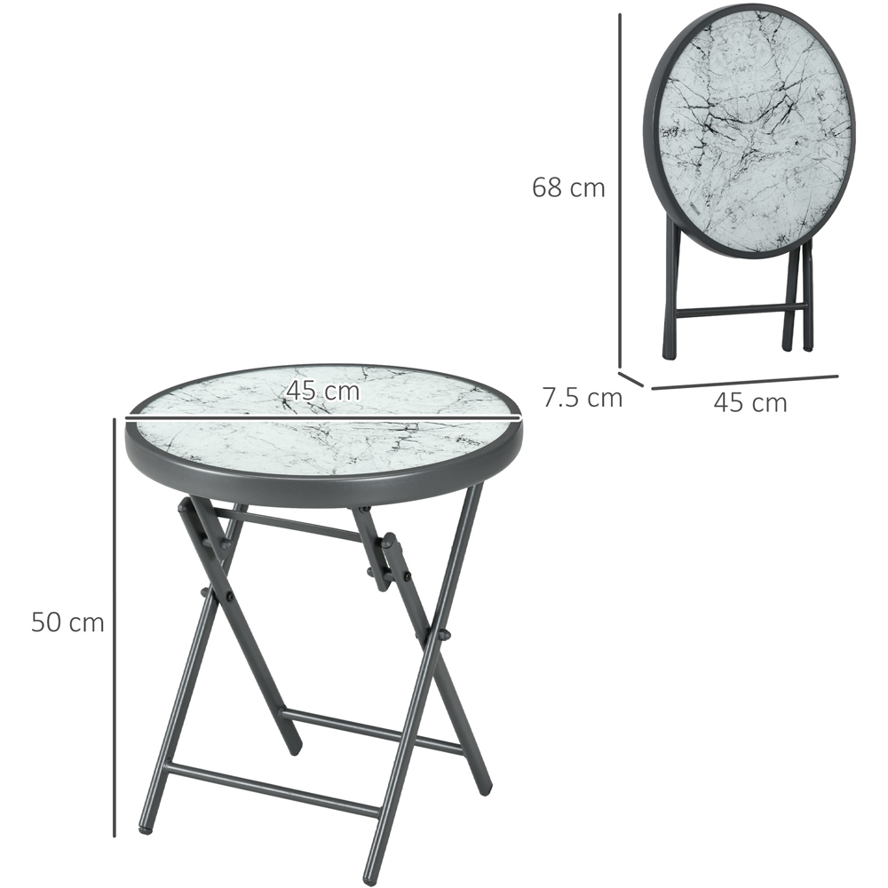 Outsunny White Marble Glass Top Round Foldable Garden Table Image 7