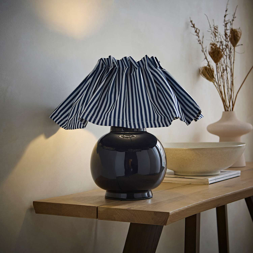 ValueLights Arabella Pinstripe Pleated Shade Navy Blue Ceramic LED Table Lamp with Bulb Image 6