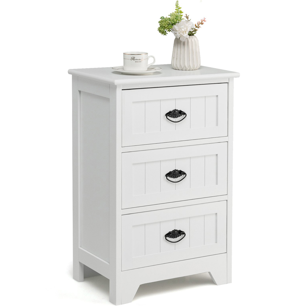 Costway 3 Drawer White Vintage Bedside Table Image 3