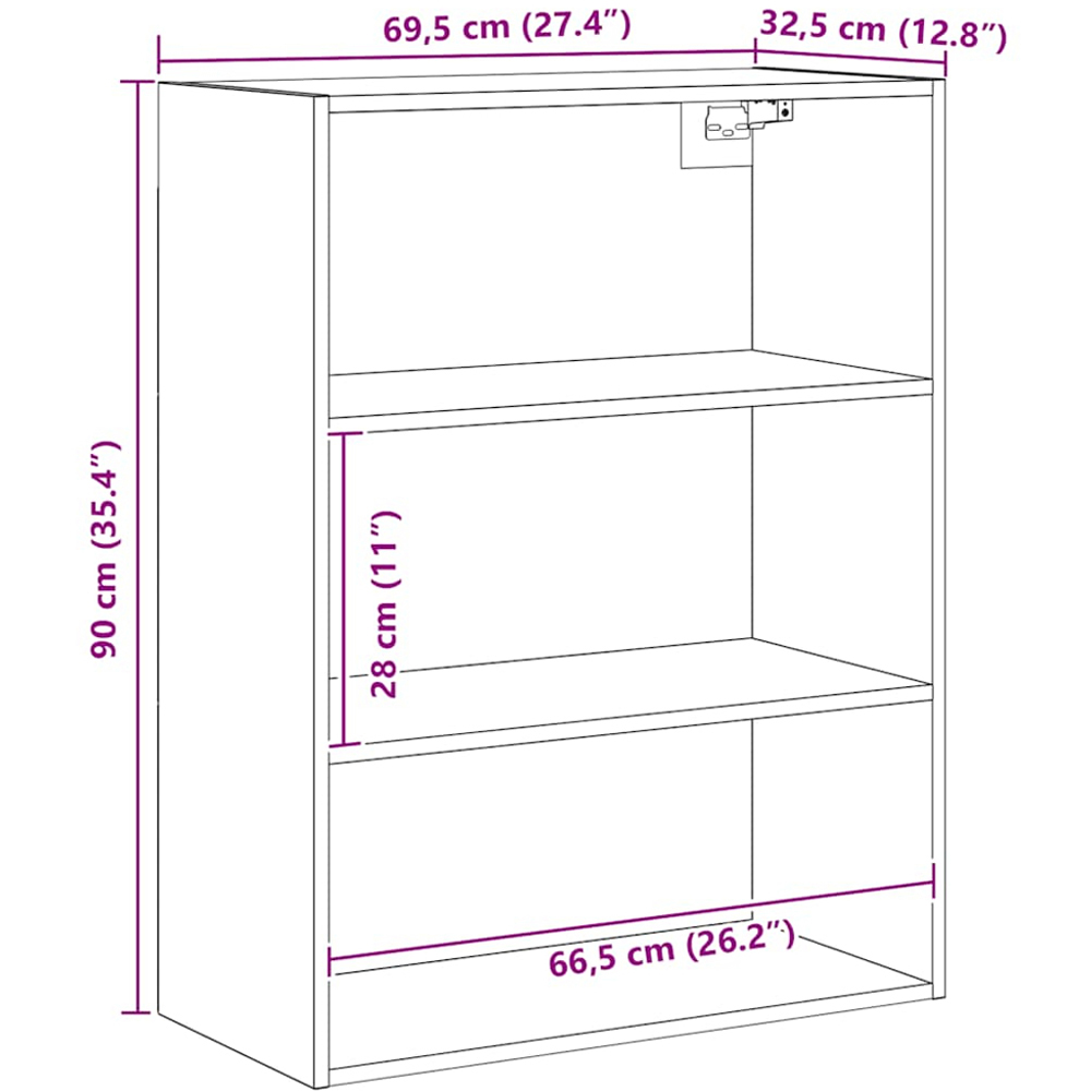 vidaXL 3 Open Shelf Artisan Oak Hanging Wall Cabinet Image 9