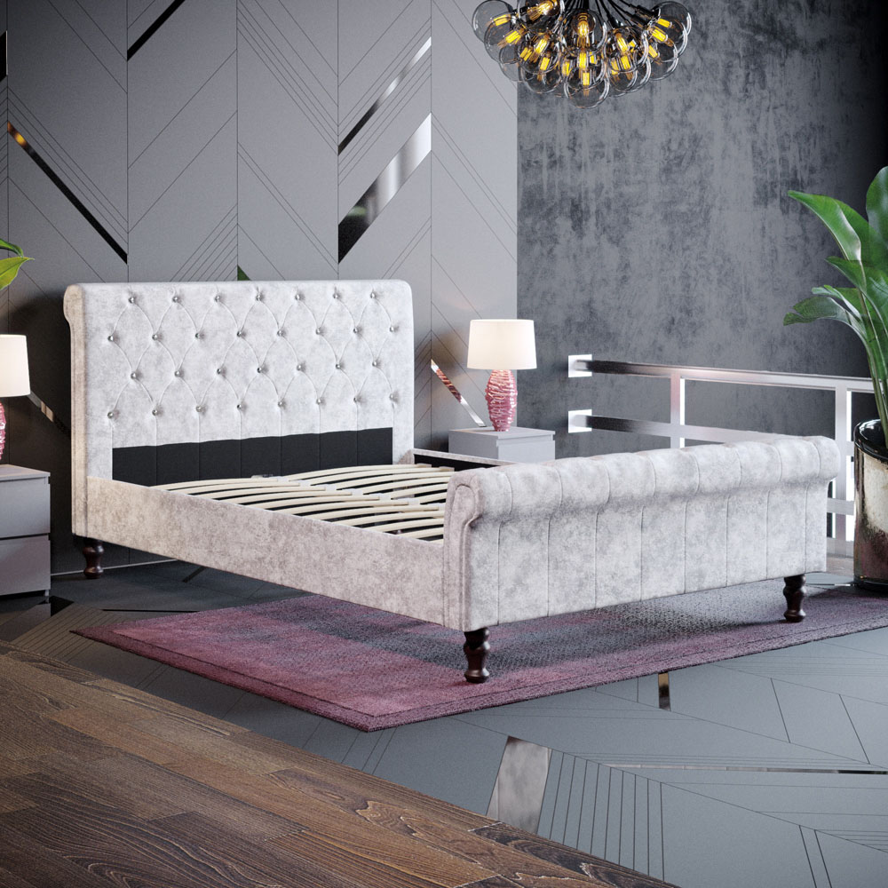 Vida Designs Double Violetta Silver Crushed Velvet Bed Frame Image 8
