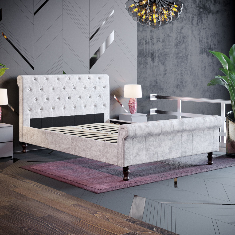 VIDA DESIGNS Double Violetta Silver Crushed Velvet Bed Frame Image 8