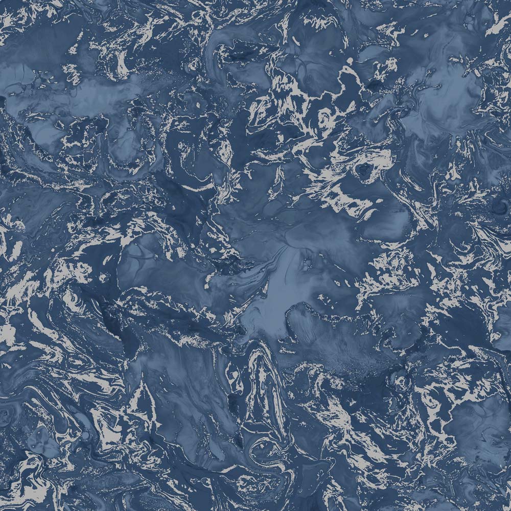 Muriva Elixir Marble Blue and Silver Wallpaper Image 1