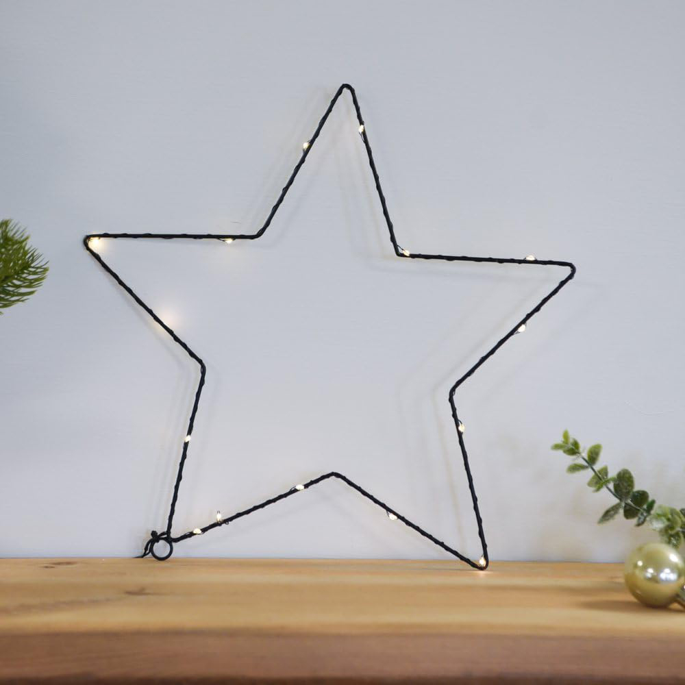 Thompson and Morgan Christmas Gift 15 Warm White LED Battery Operated Black Star 2 Pack Image 2