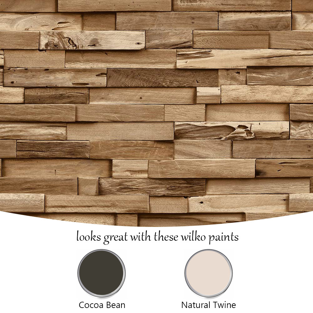 Grandeco Colorado Stacked Wood Block Plank Effect Natural Textured Wallpaper Image 4
