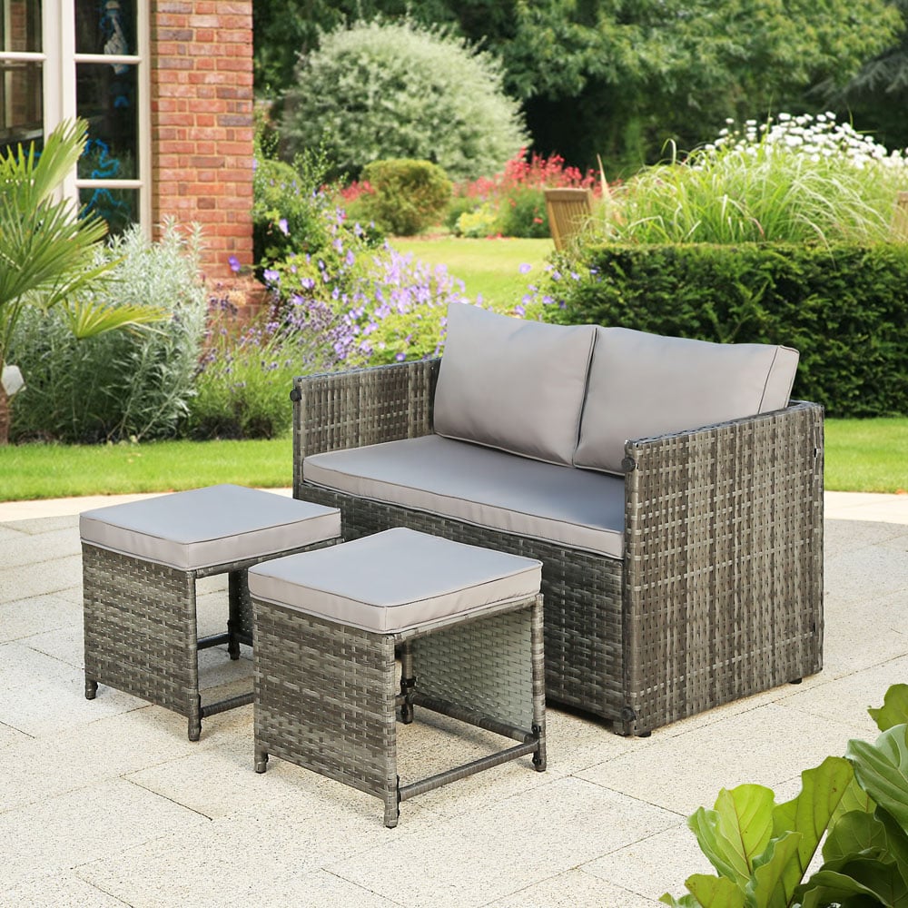 Alena 2 Seater Grey Rattan Convertible Sofa Set Image 1