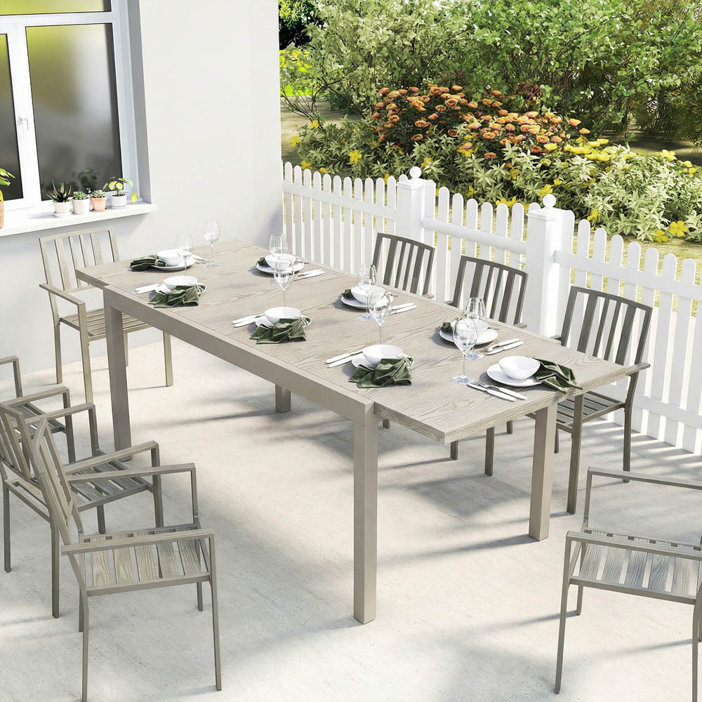 Outsunny 10 Seater 154-214cm Aluminium Extendable Garden Dining Table Light Grey Wood Effect Image 4