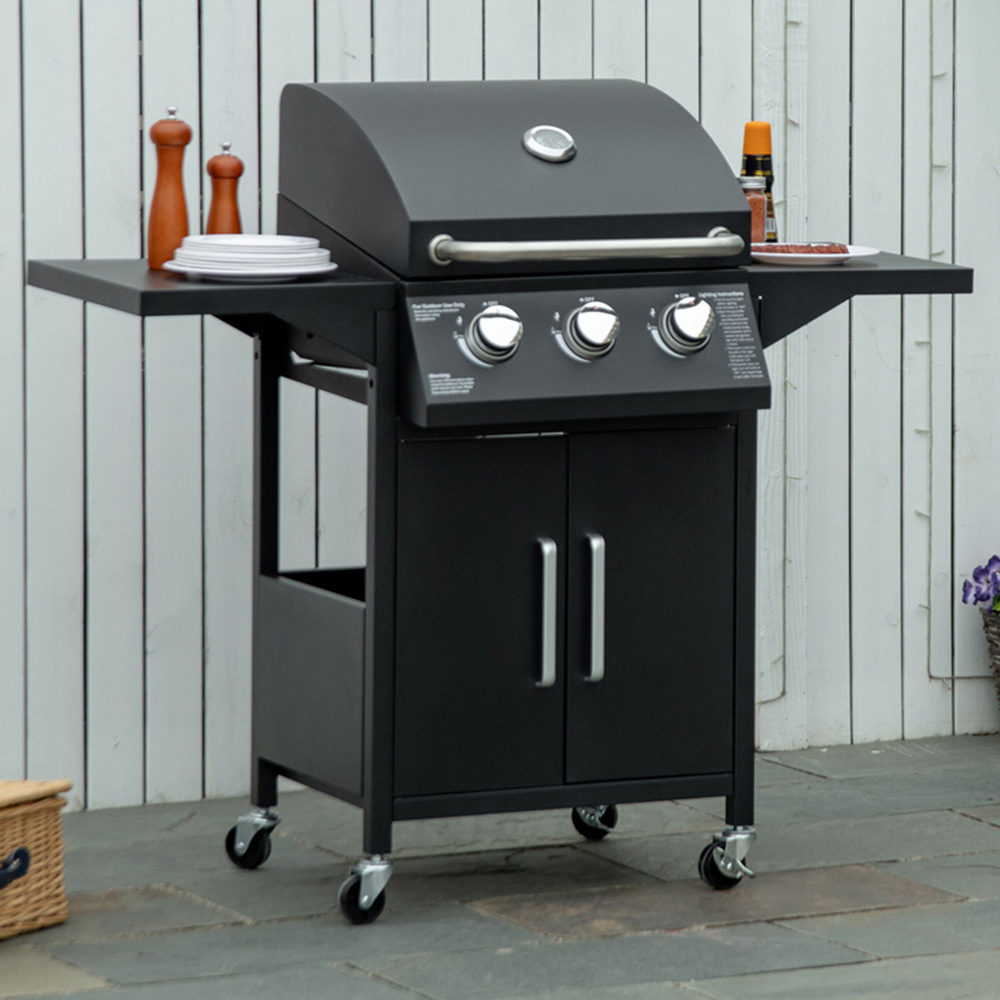 Outsunny Black Outdoor 3 Burner Gas Grill BBQ Trolley Image 2