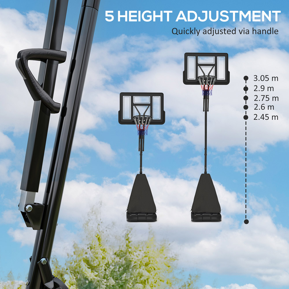 SPORTNOW Black Height Adjustable Portable Basketball Hoop Stand with Wheels 245-305cm Image 8