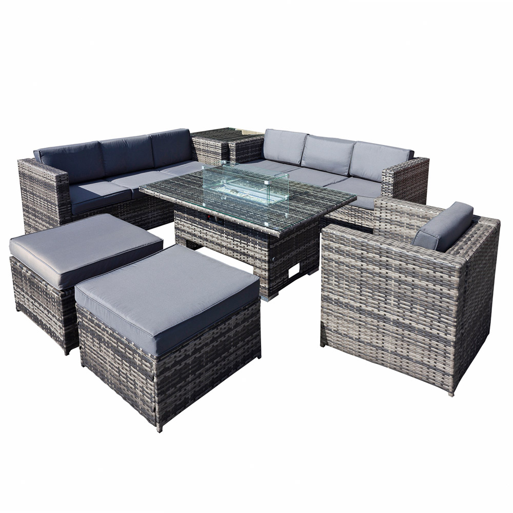 Oseasons Malta 9 Seater Grey Walnut Rattan Rising Firepit Corner Sofa Set with 2 Footstool Image 3