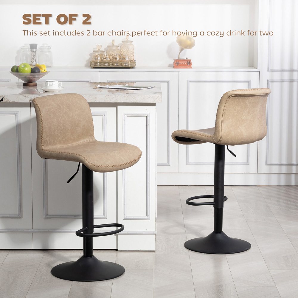 Portland Cream PU Leather Height Adjustable Bar Stool Set of 2 Image 8