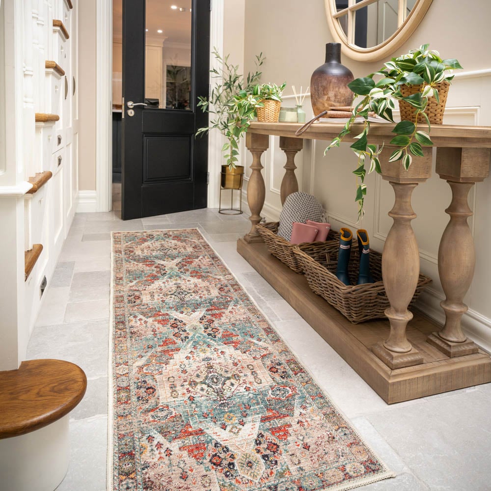 Kukoon Beige Grey Distressed Vintage Rug 80 x 300cm Image 2