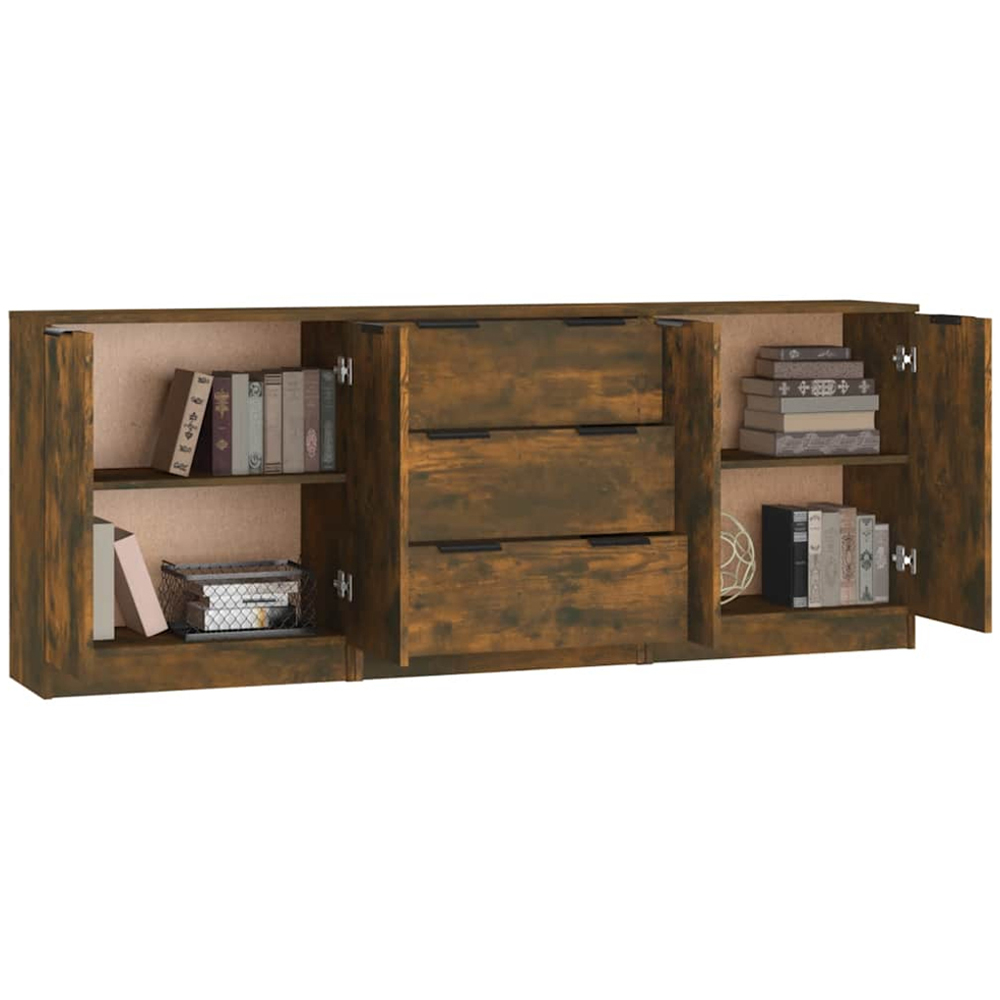 vidaXL 4 Door 3 Drawer Smoked Oak Wide Sideboard Image 5