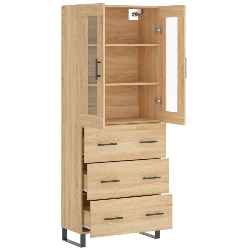 vidaXL 2 Glass Door 3 Drawer Sonoma Oak Highboard Image 4