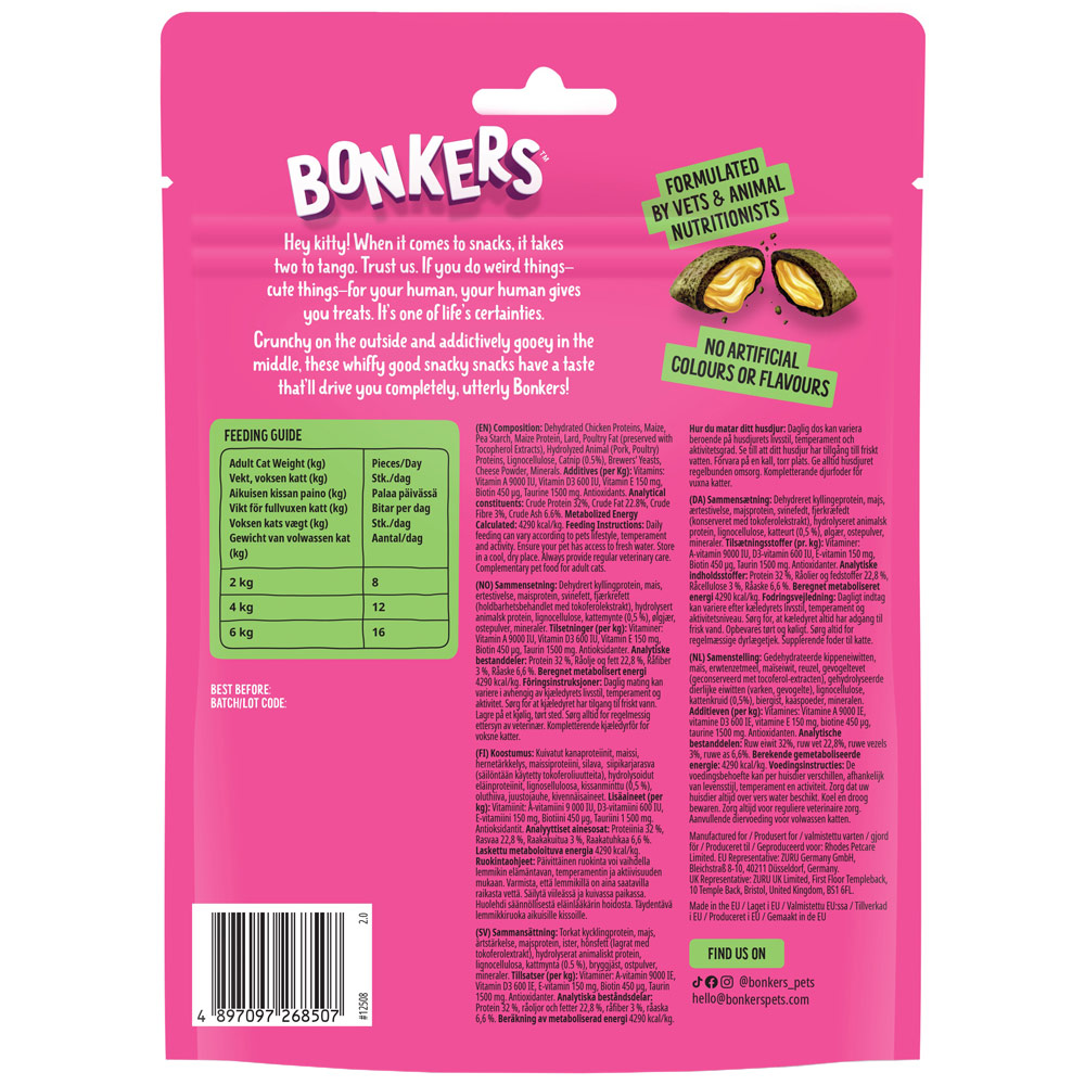 Bonkers Catnip Chick N Cheddar Flavour Cat Treats 180g Wilko