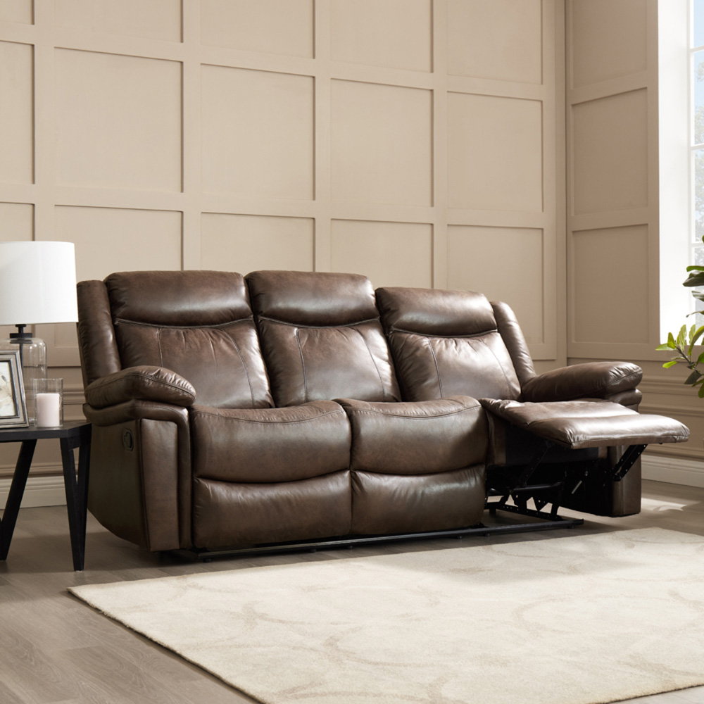 Home Detail Rowan 3 Seater Brown Faux Leather Manual Recliner Sofa Image 9
