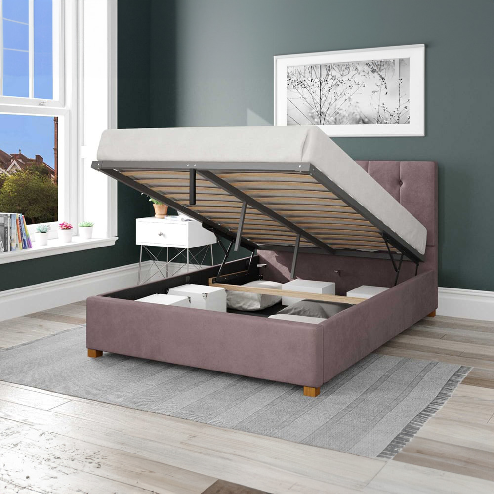 Aspire Hepburn Single Blush Plush Velvet Ottoman Bed Image 2
