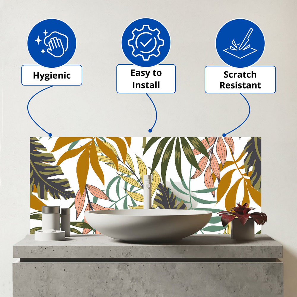 Warren Reed Designer Tropical Leaves Glass Bathroom Splashback 25 x 60cm Image 3