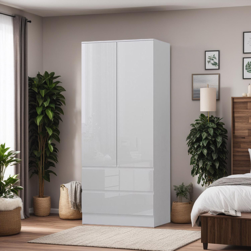 FWStyle Stora 2 Door 2 Drawer White Gloss Wardrobe Image 4