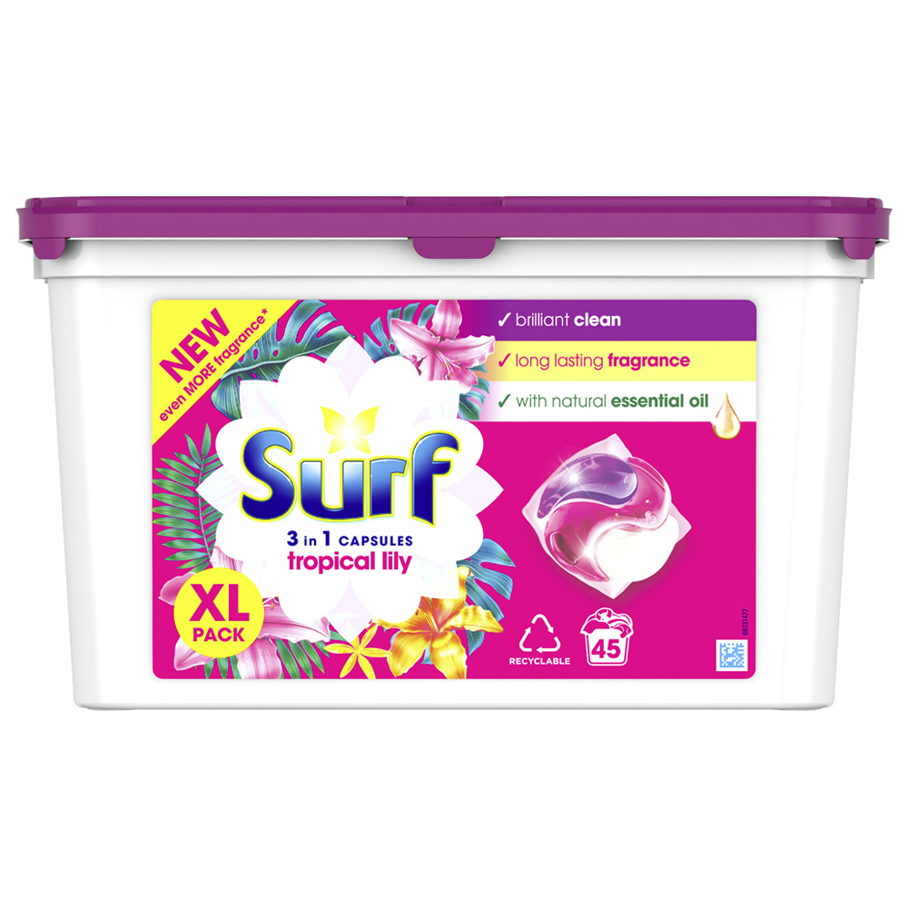 Surf 3 in 1 Tropical Lily Laundry Washing Capsules 45 Washes Image 1