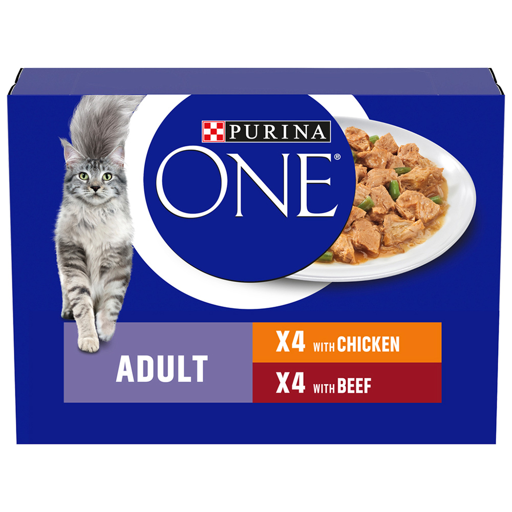 Purina ONE Chicken and Beef Adult Cat Food 8 x 85g   Image 1
