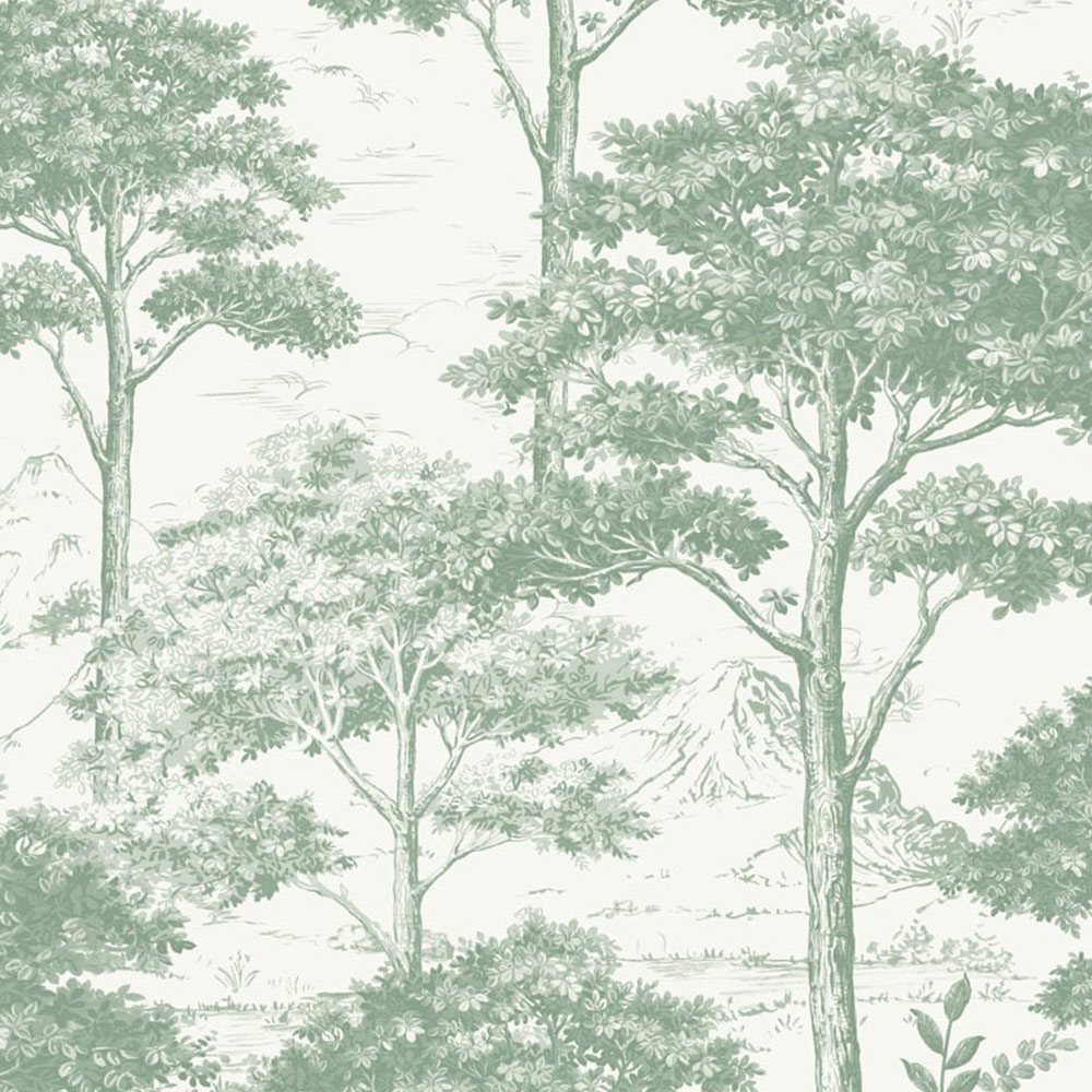 Grandeco Etched Tree Toile Sage Green Textured Wallpaper Image 1